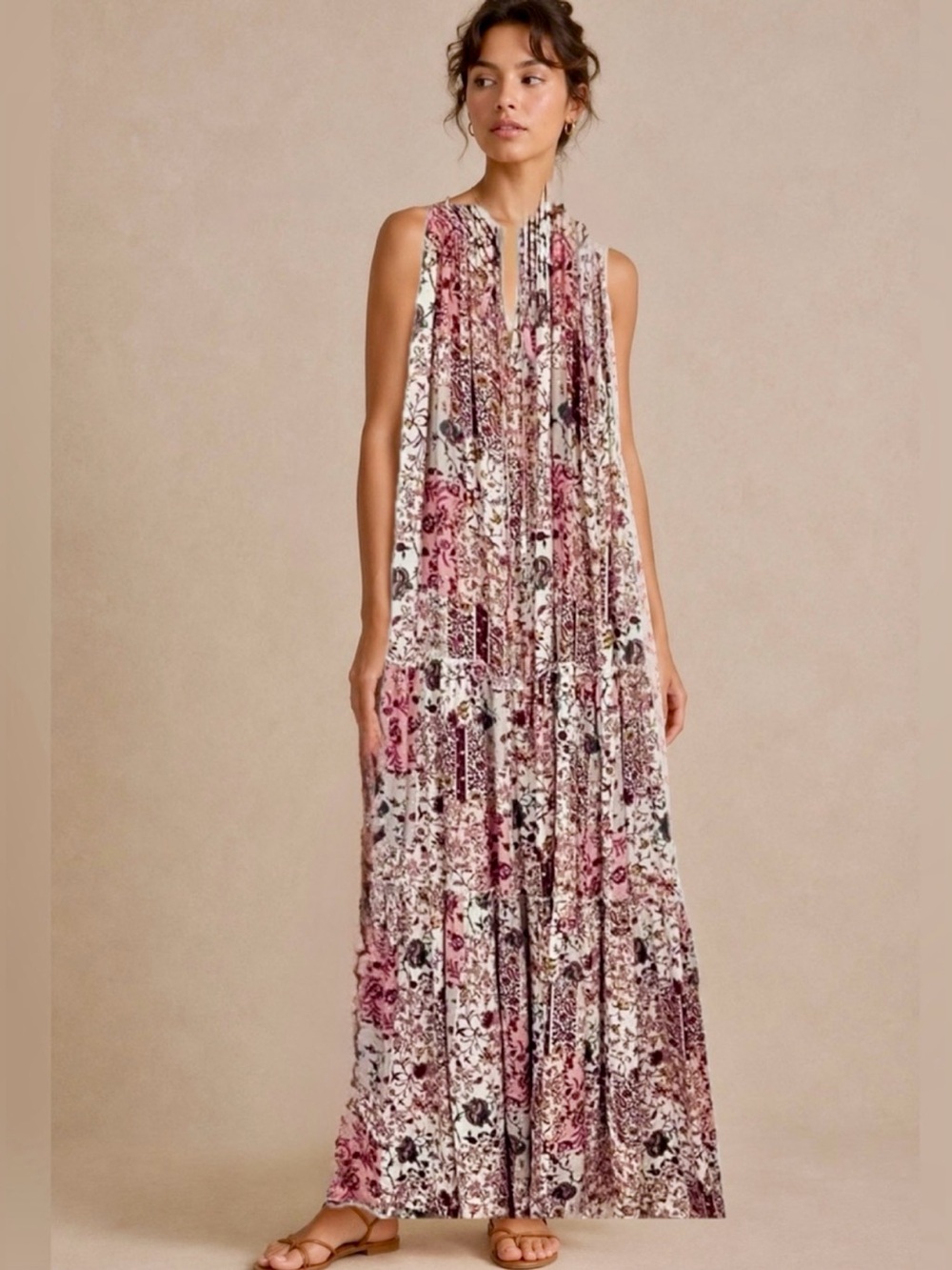 NWT Anthropologies DREW Naomi Vintage Floral Natural Morocco  Maxi Dress